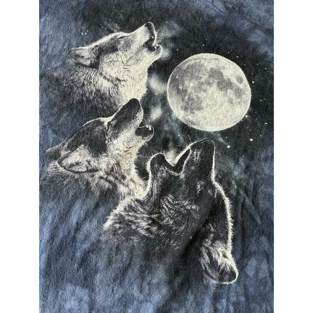 Vintage Wolf Graphic T Shirt Mens 3XL Blue Moon Nature Animal Y2K Streetwear